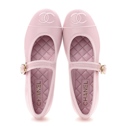 Chanel Lambskin Mary Jane Flats 37.5 Light Pink 2 of 9