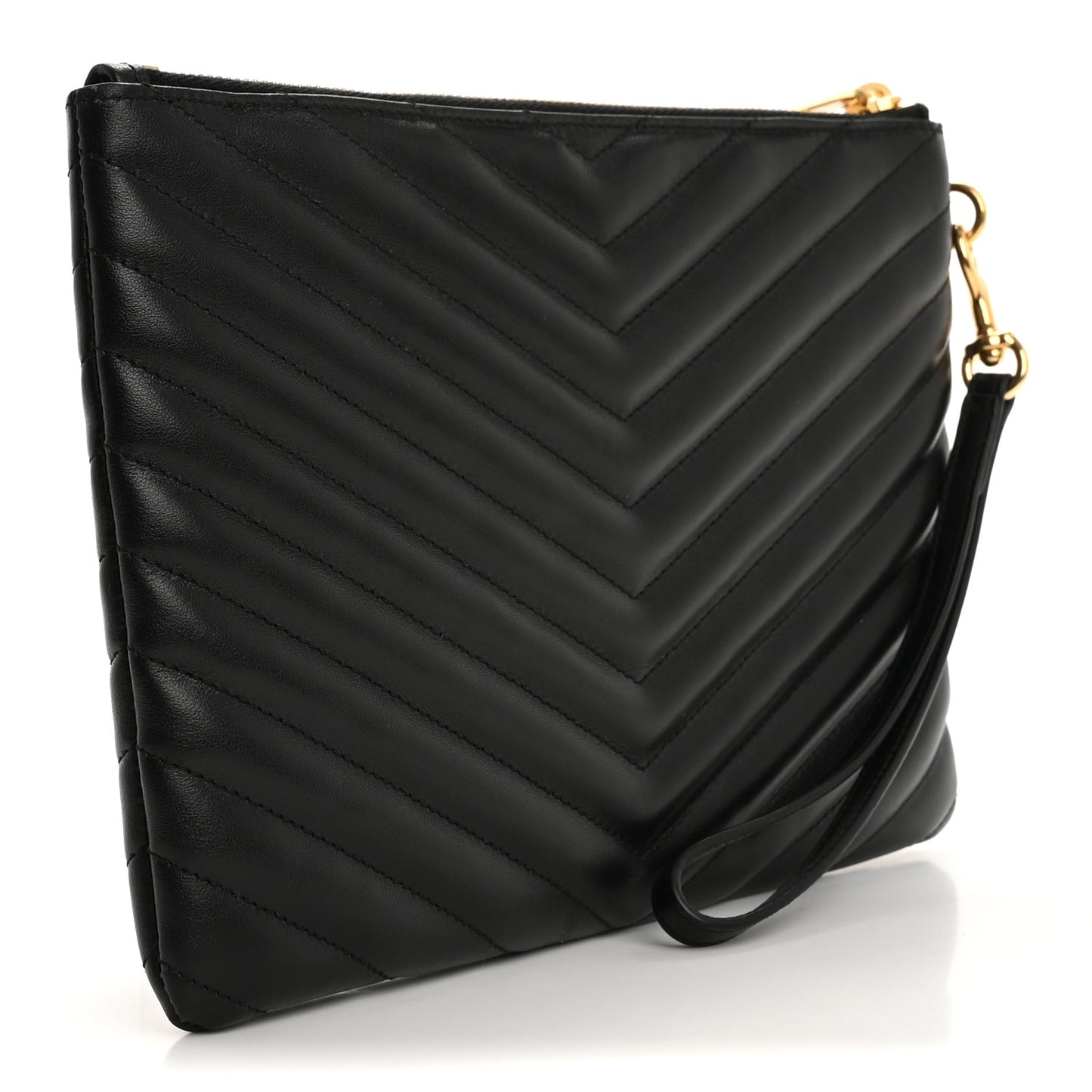 Calfskin Matelasse Chevron Monogram A5 Wristlet Black