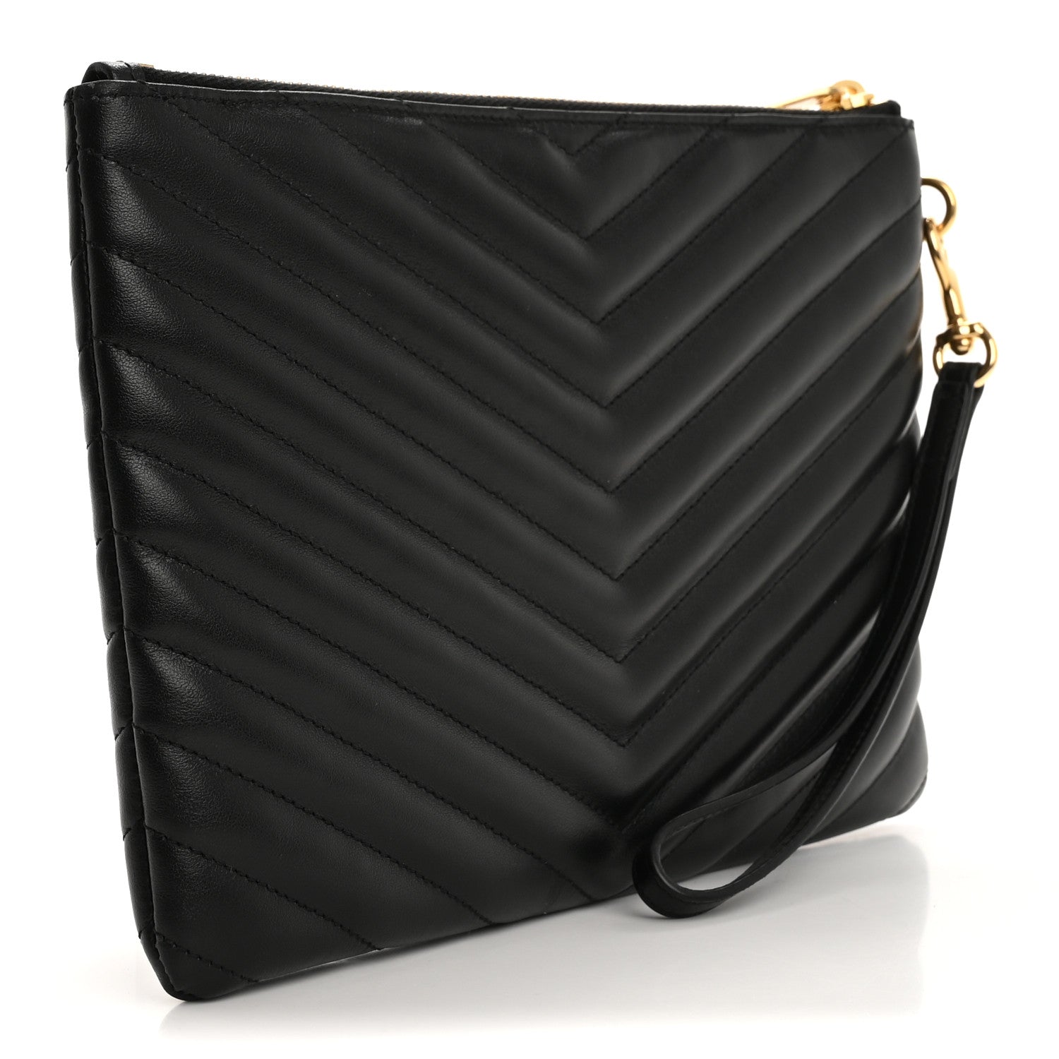 Saint Laurent Calfskin Matelasse Chevron Monogram A5 Wristlet Black 3 of 13