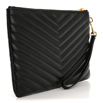 Saint Laurent Calfskin Matelasse Chevron Monogram A5 Wristlet Black 3 of 13