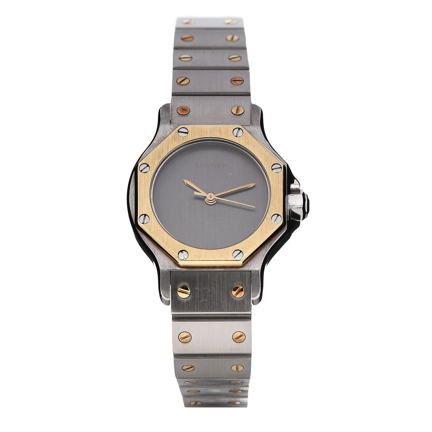 Stainless Steel 18K Yellow Gold 25mm Santos Octagon Automatic Watch Gray