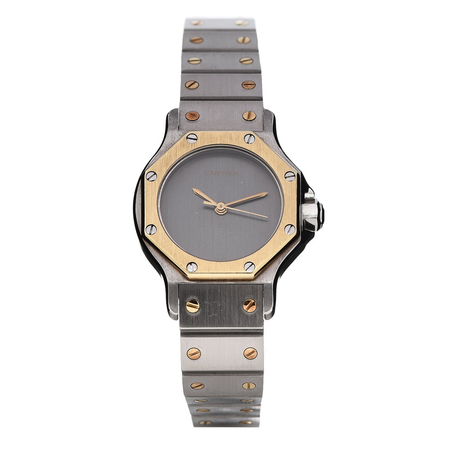 Cartier Stainless Steel 18K Yellow Gold 25mm Santos Octagon Automatic Watch Gray 1 of 8