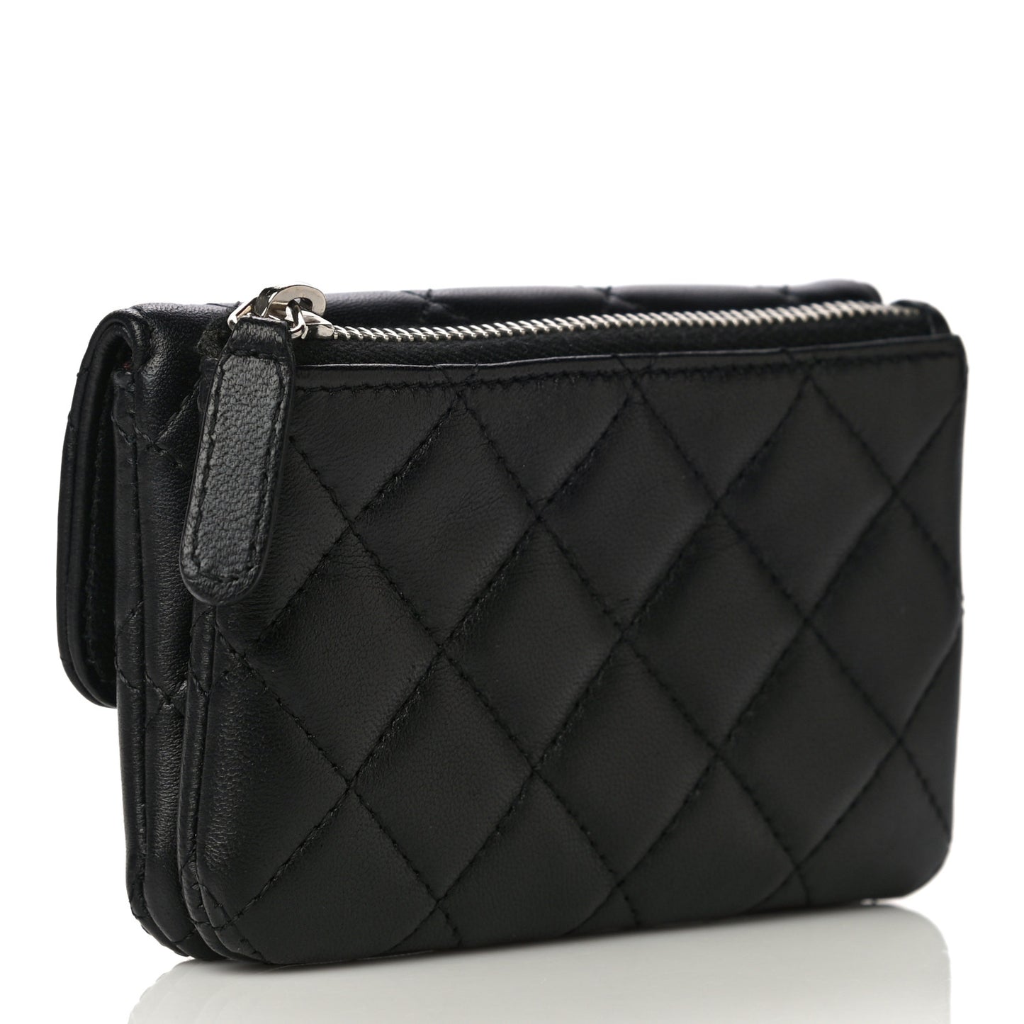 Lambskin Quilted Zip Card Holder Black