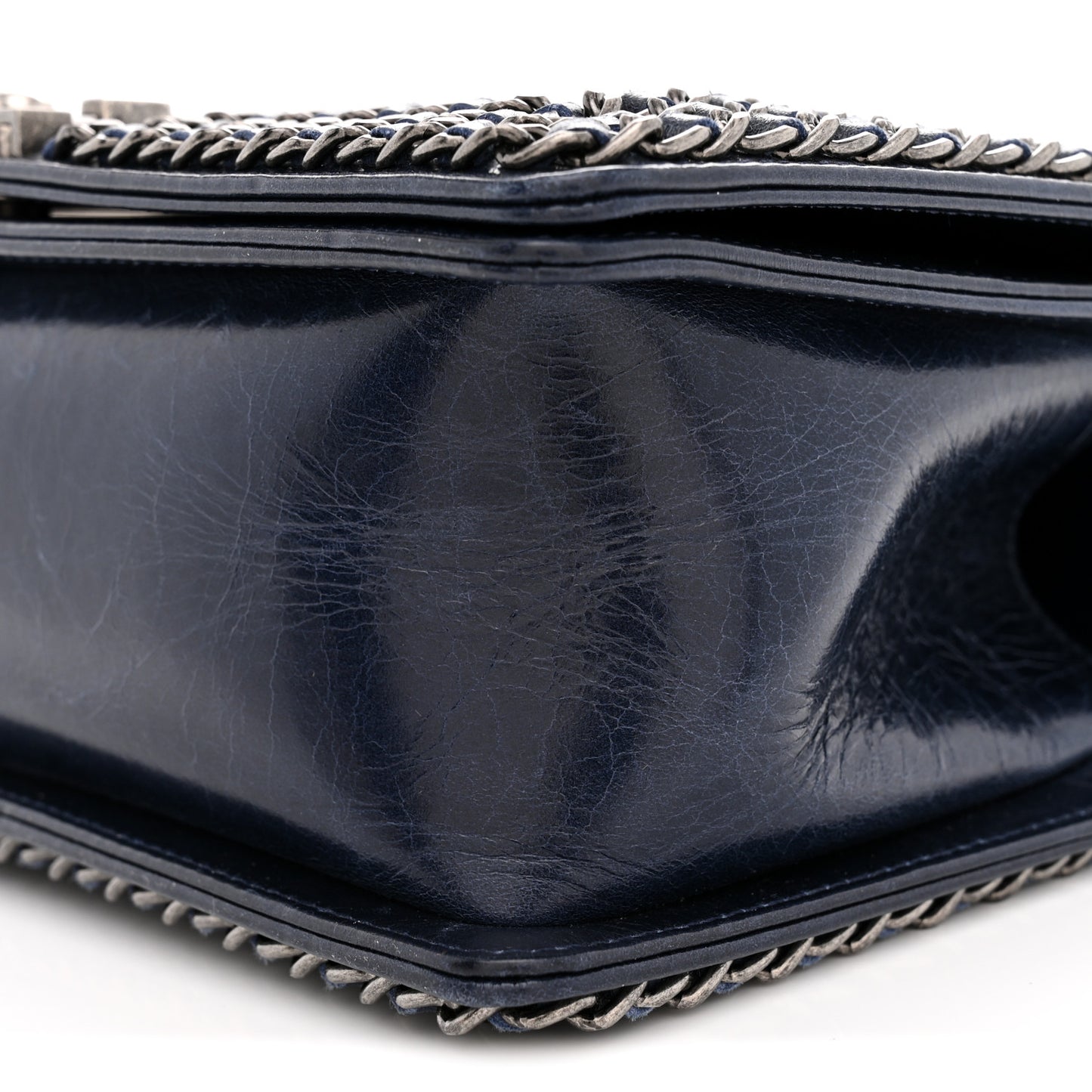 Glazed Calfskin Quilted Medium Boy Chained Flap Blue