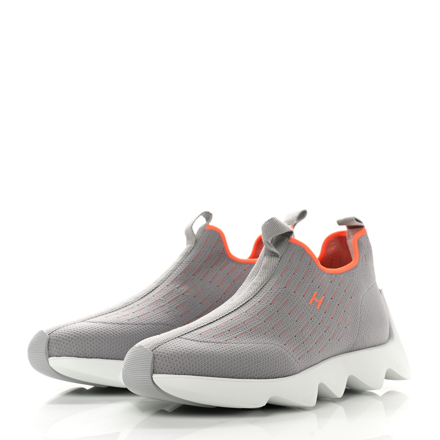 Hermes Technical Canvas Goatskin Womens Eclair Sneakers 38.5 Gris Clair 3 of 9