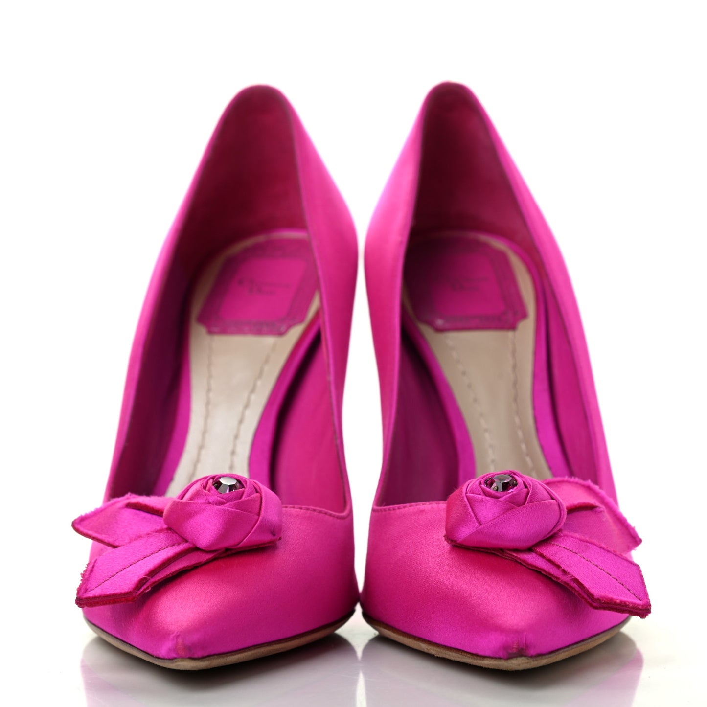 Satin Crystal Flower Pumps 36.5 Fuchsia