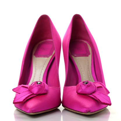 Christian Dior Satin Crystal Flower Pumps 36.5 Fuchsia 2 of 8