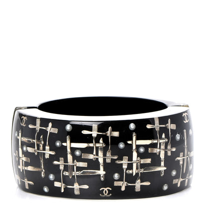 Chanel Resin Pearl Fork Knife Basserie Cuff Bangle Black 1 of 4