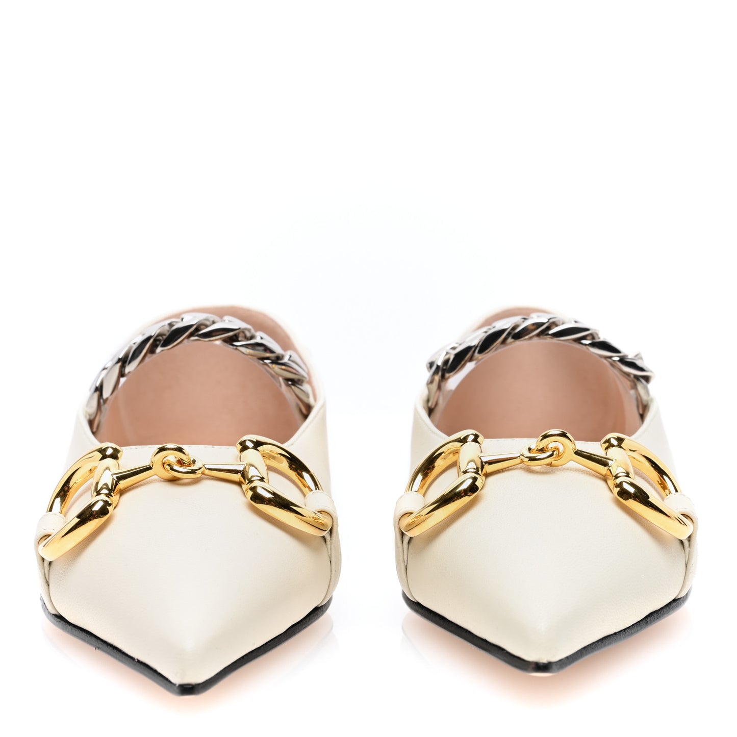 Nappa Lumiere Deva Horsebit Chain Embellished Flats 35 Dusty White