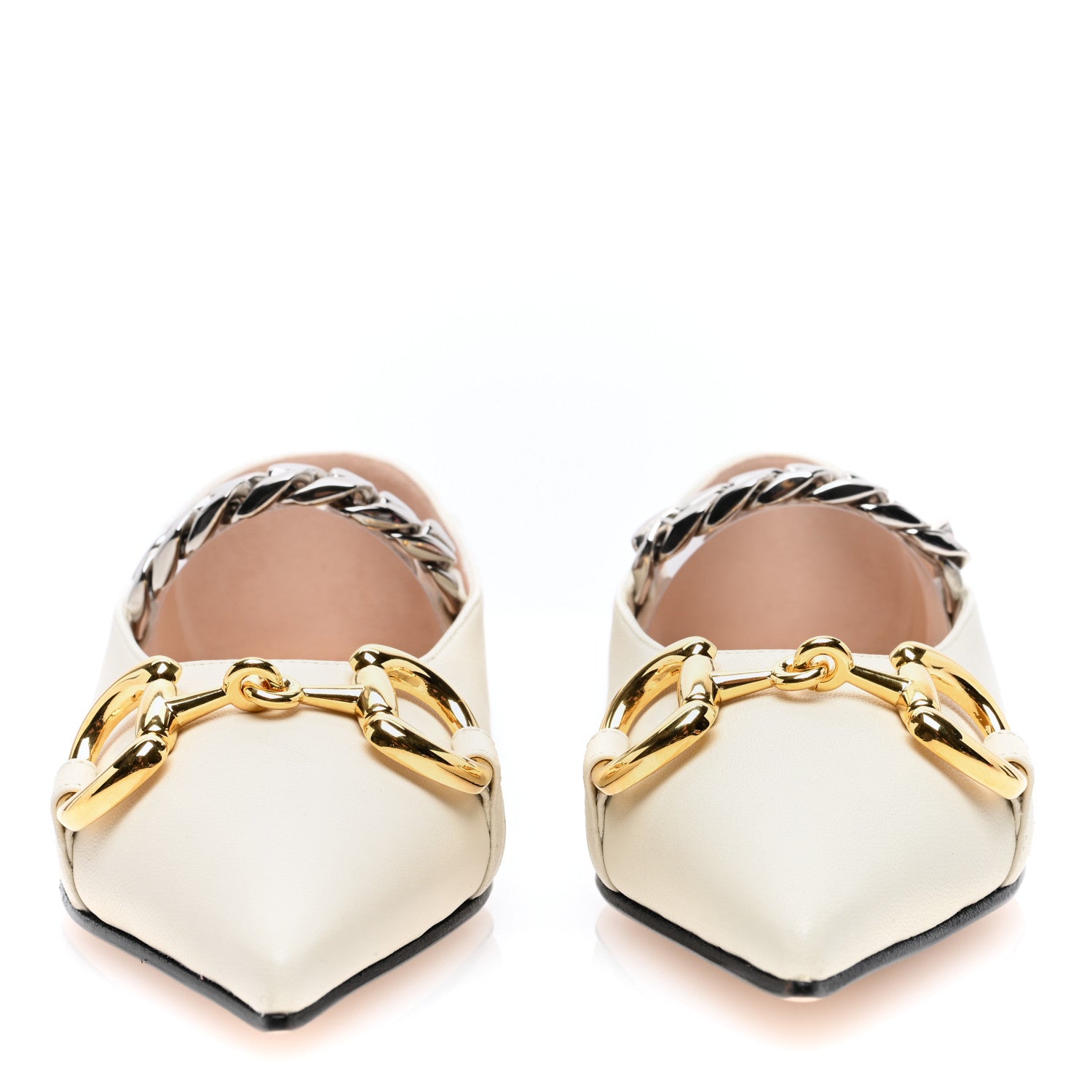 Gucci Nappa Lumiere Deva Horsebit Chain Embellished Flats 35 Dusty White 3 of 7