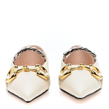 Gucci Nappa Lumiere Deva Horsebit Chain Embellished Flats 35 Dusty White 3 of 7