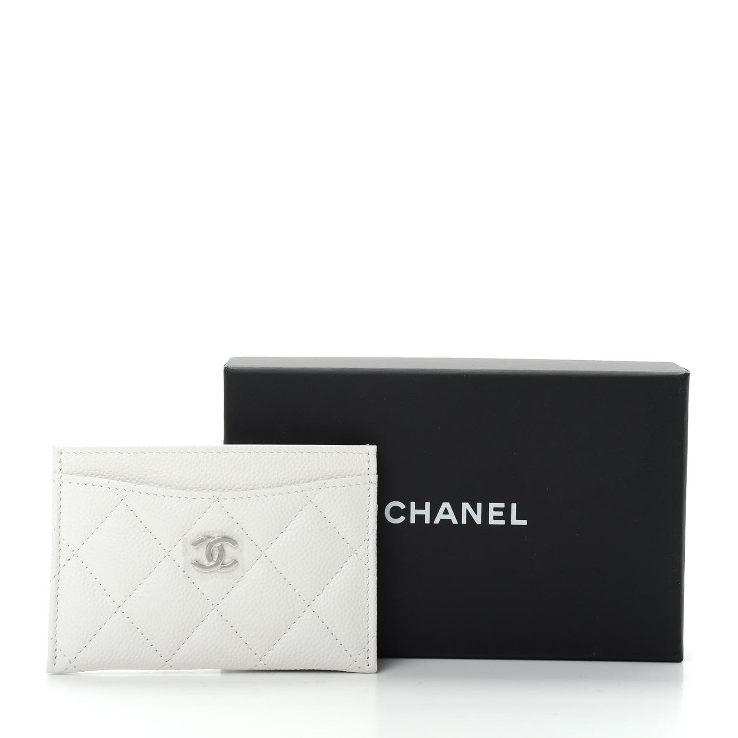 Caviar Quilted Card Holder White