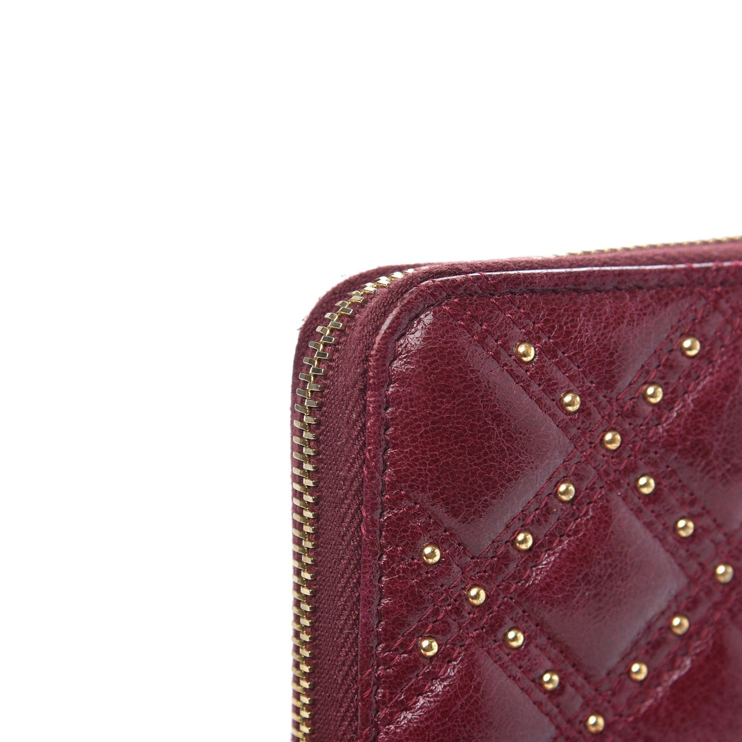 Lambskin Studded Quilted Zip Around Wallet Burgundy