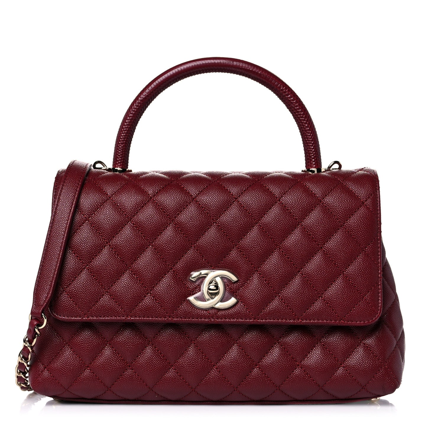 Caviar Lizard Embossed Quilted Small Coco Handle Flap Burgundy