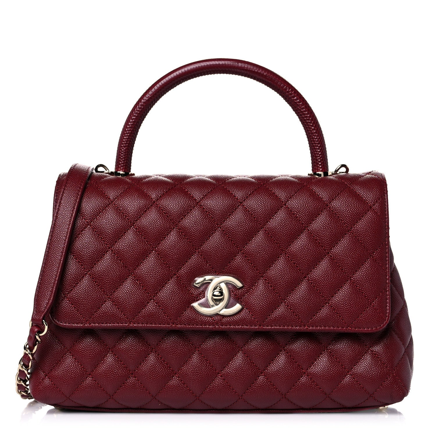 Chanel Caviar Lizard Embossed Quilted Small Coco Handle Flap Burgundy 1 of 10