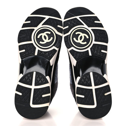 Chanel Fabric Suede Calfskin CC Sneakers 39 Black Grey Dark Grey 5 of 7