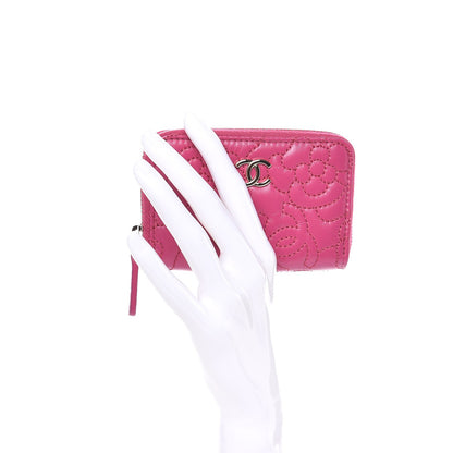 Chanel Lambskin Camellia Embossed Zip Coin Purse Pink 2 of 8