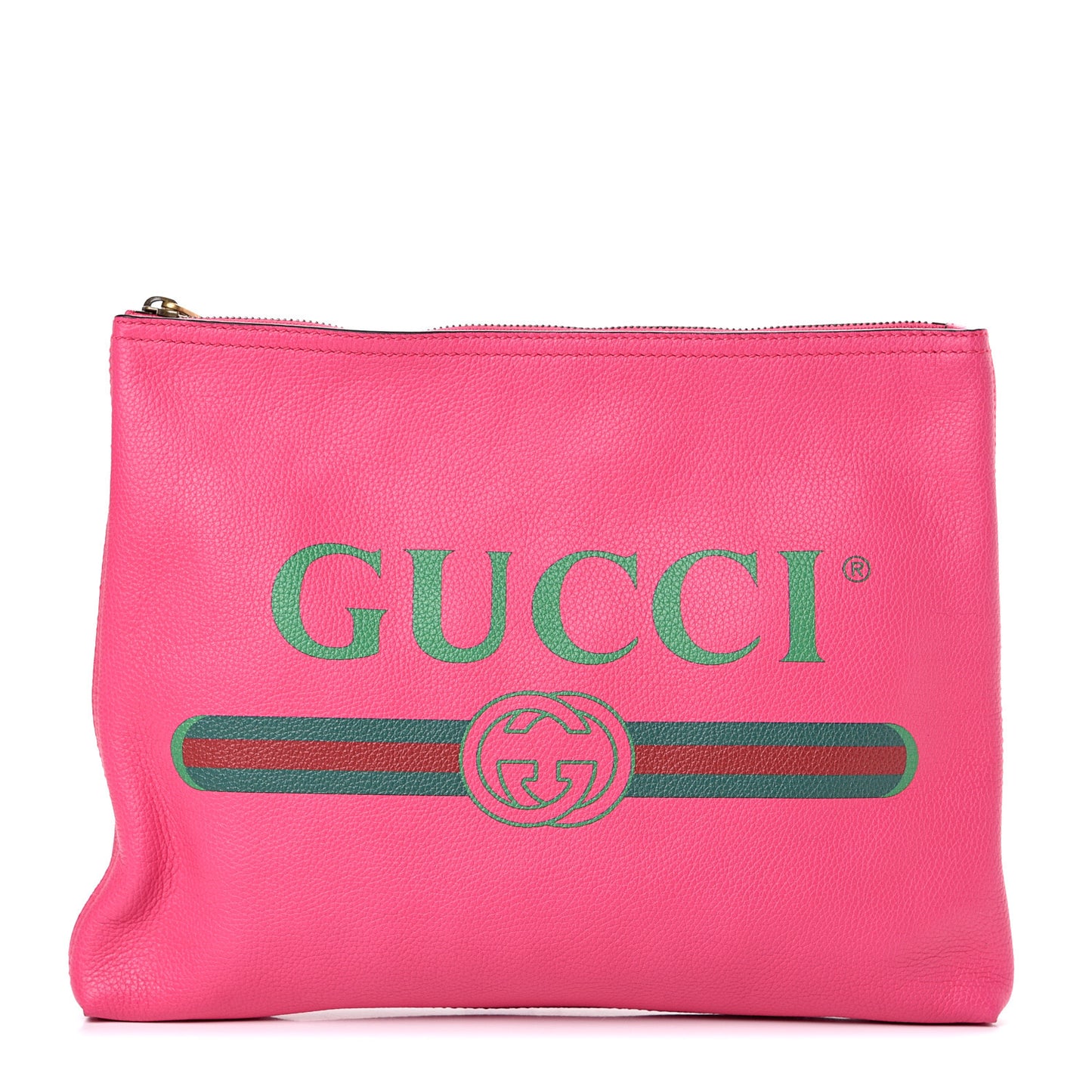 Pebbled Calfskin Medium Logo Portfolio Clutch Box Pink Green