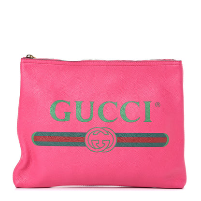 Gucci Pebbled Calfskin Medium Logo Portfolio Clutch Box Pink Green 1 of 8