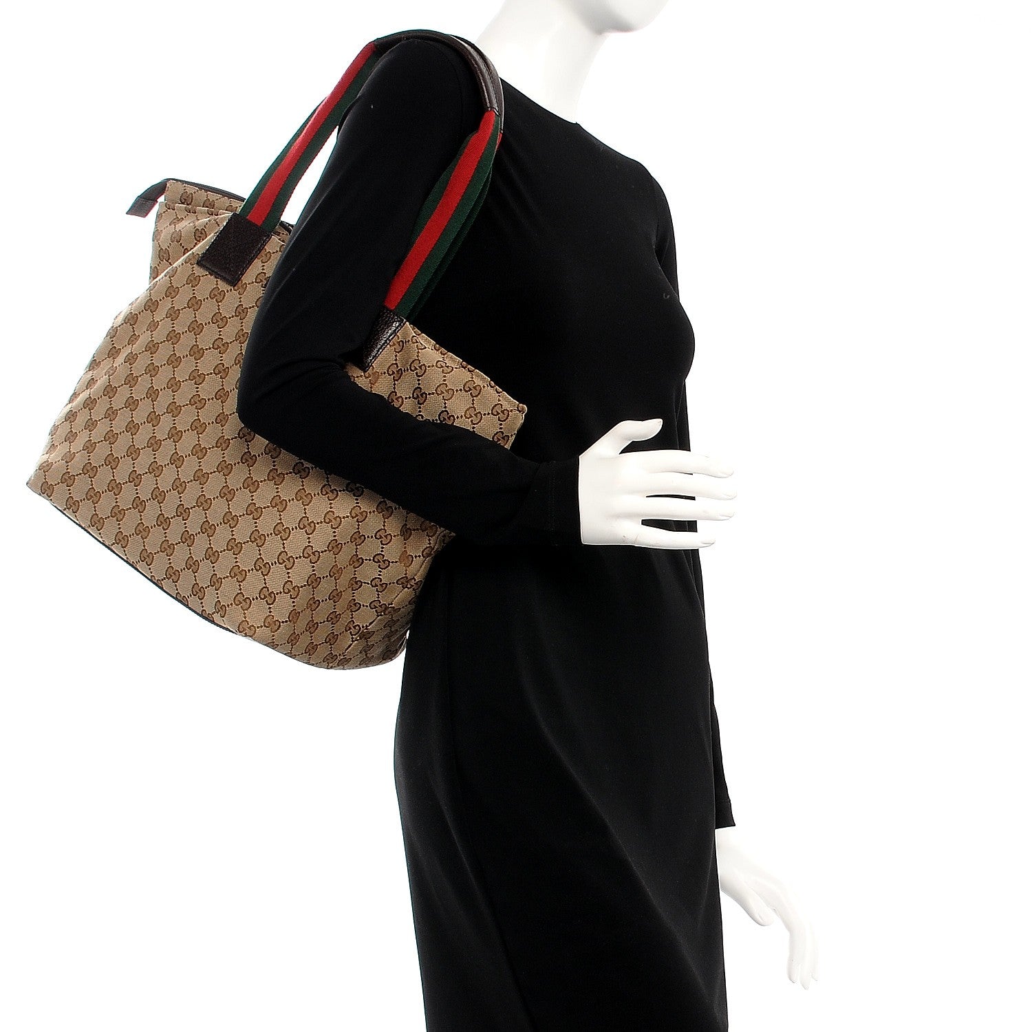 Gucci GG Monogram Large Web Handle Bucket Tote Dark Brown 2 of 7