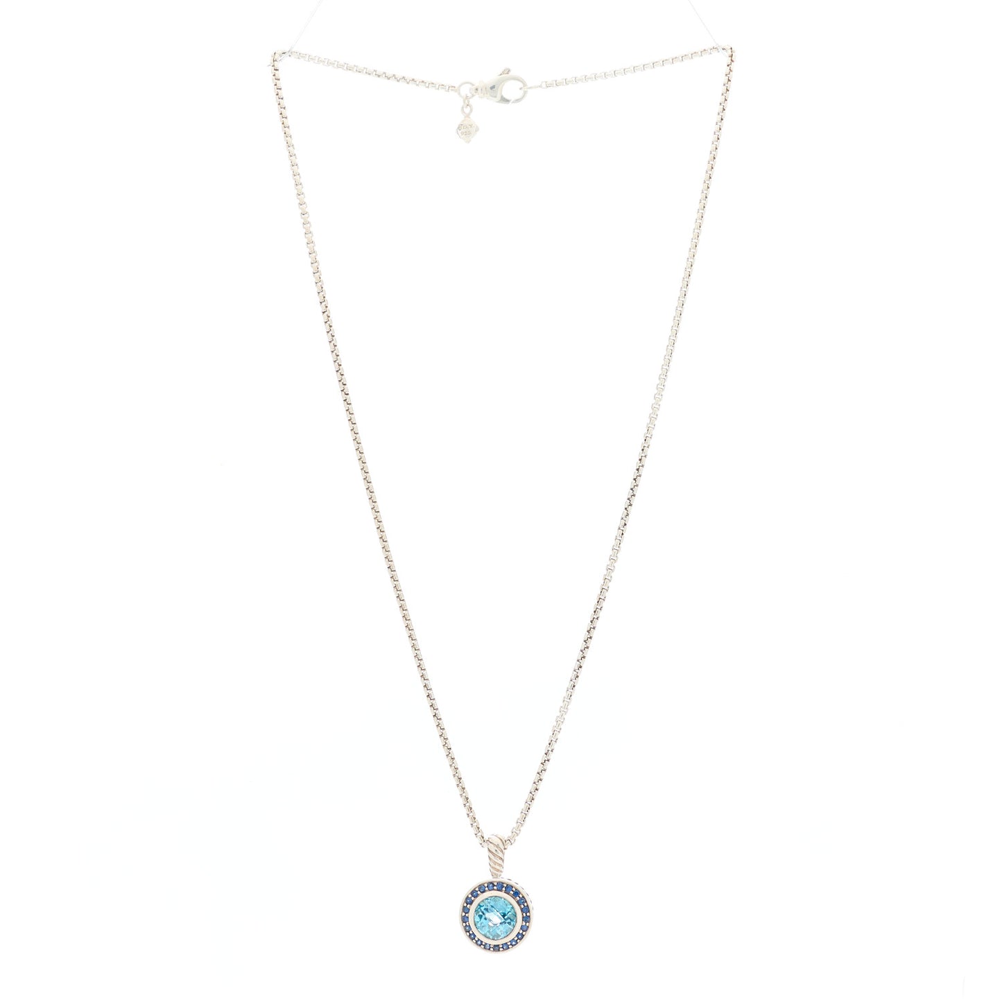 Sterling Silver Blue Topaz Sapphire 8mm Petite Cerise Pendant Necklace