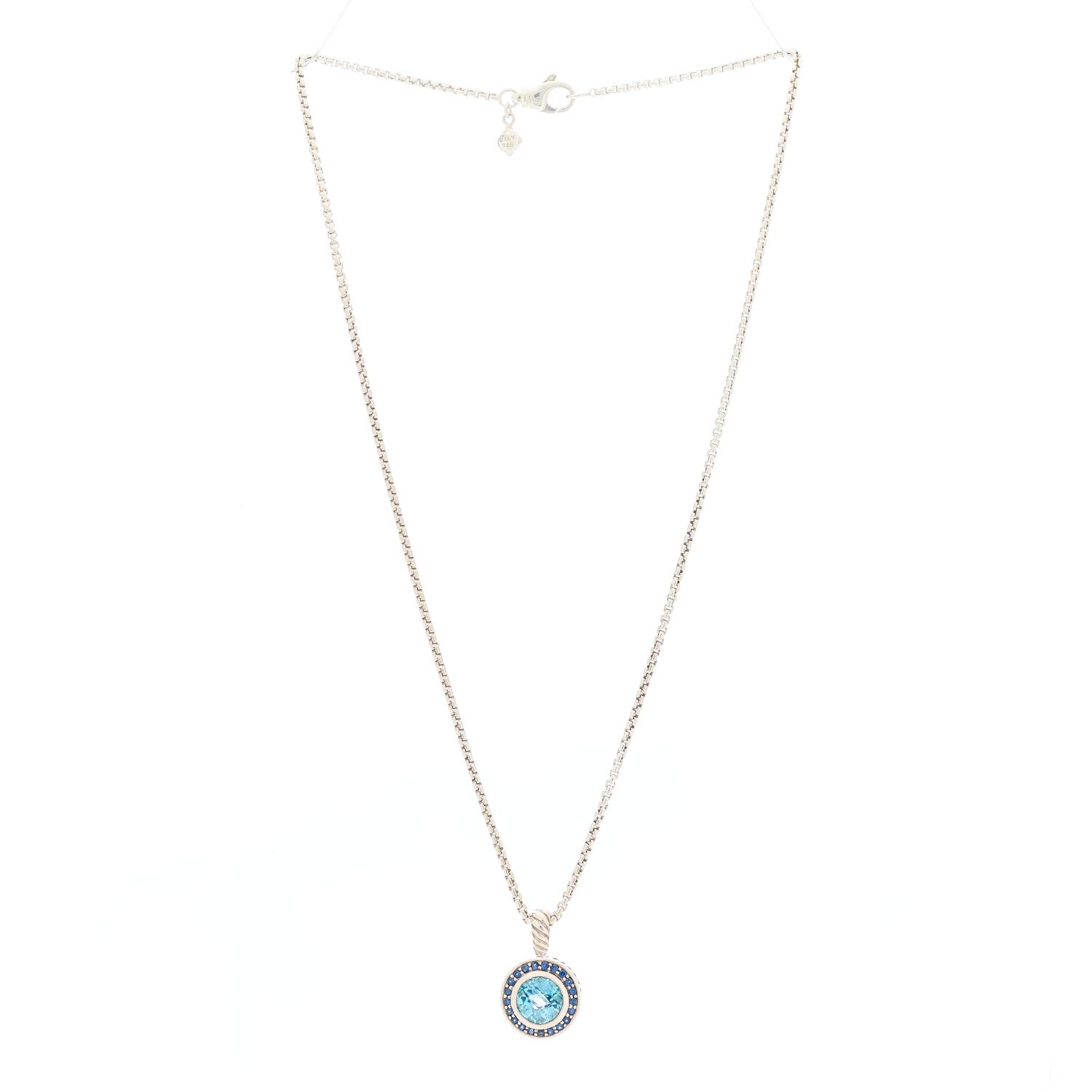 David Yurman Sterling Silver Blue Topaz Sapphire 8mm Petite Cerise Pendant Necklace 2 of 3