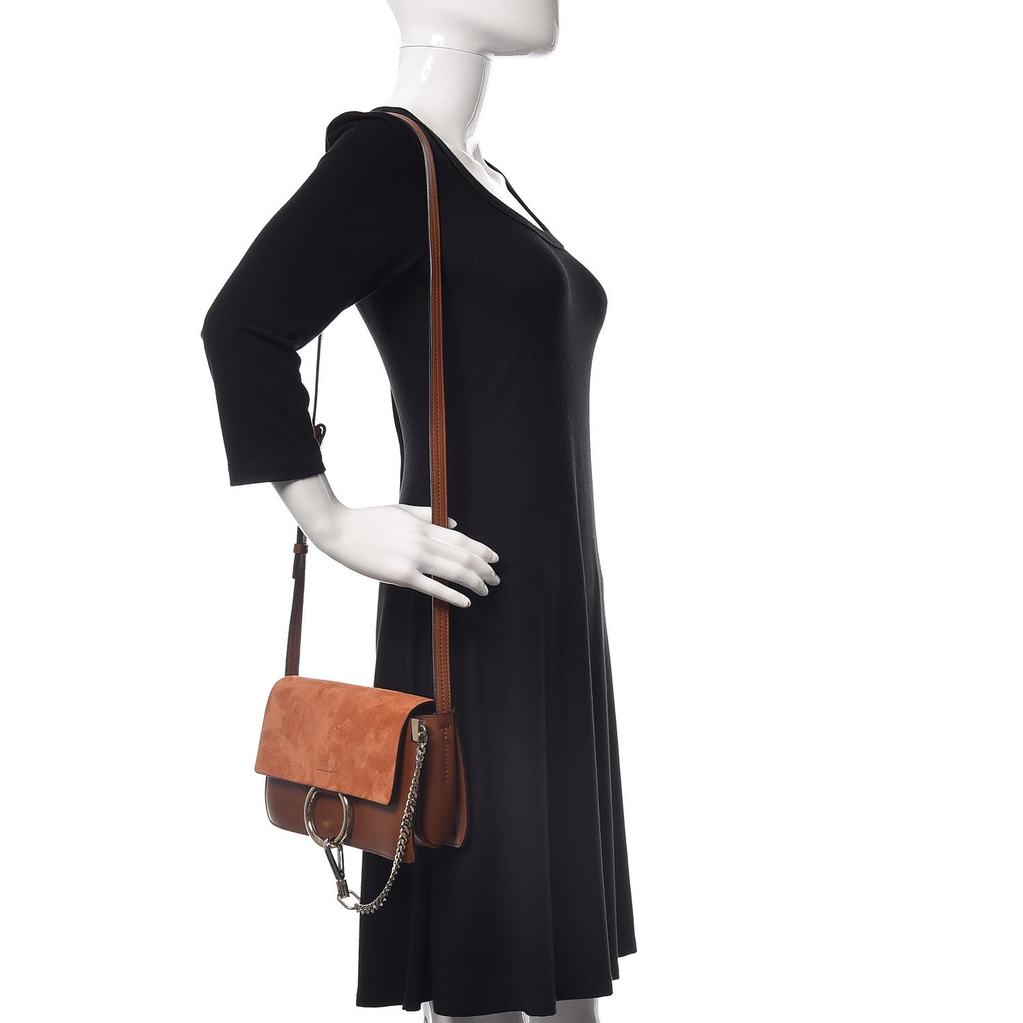 Suede Calfskin Small Faye Shoulder Bag Tobacco