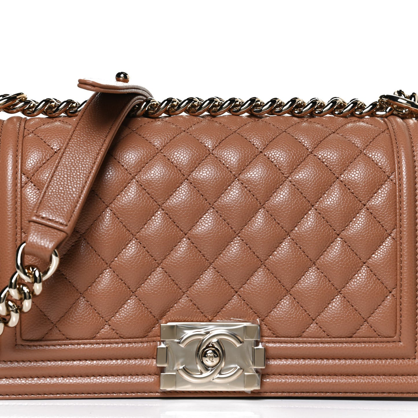Caviar Quilted Medium Boy Flap Light Brown