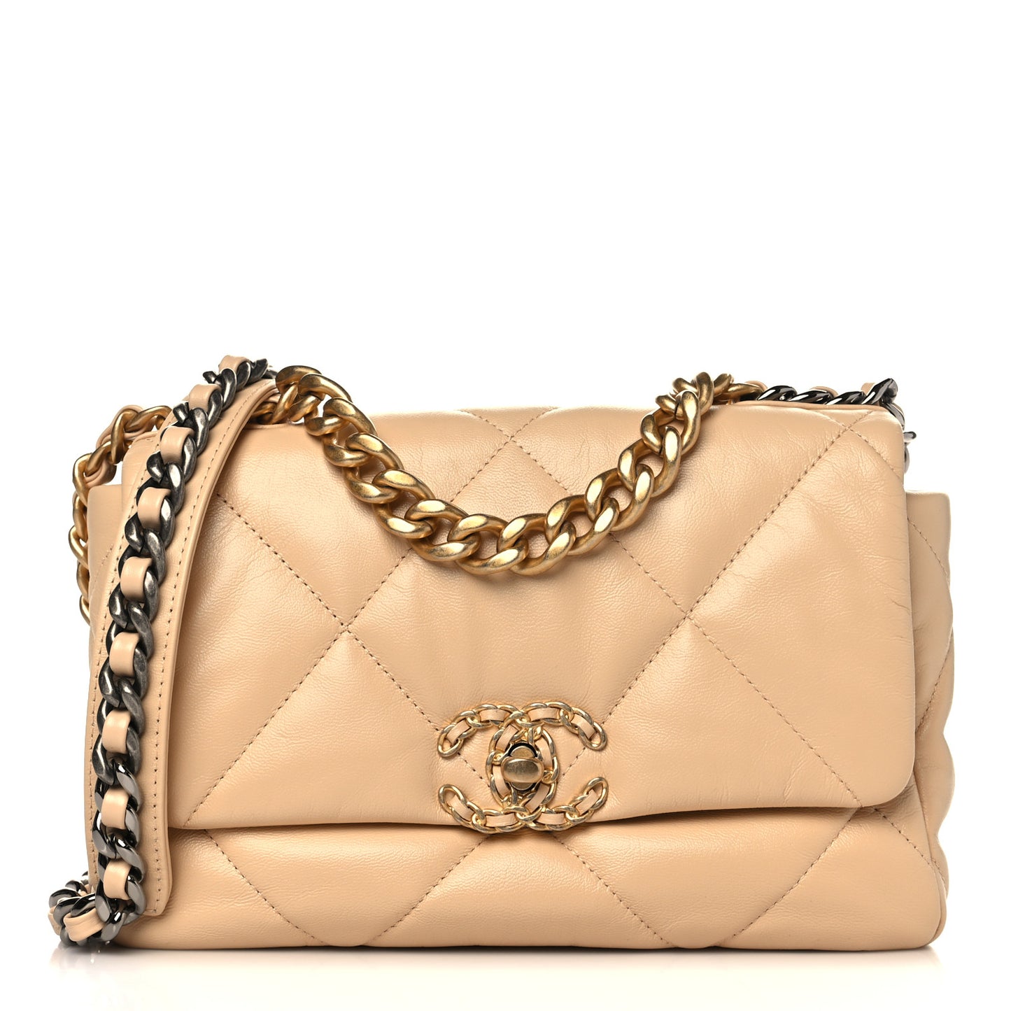 Goatskin Quilted Medium Chanel 19 Flap Beige
