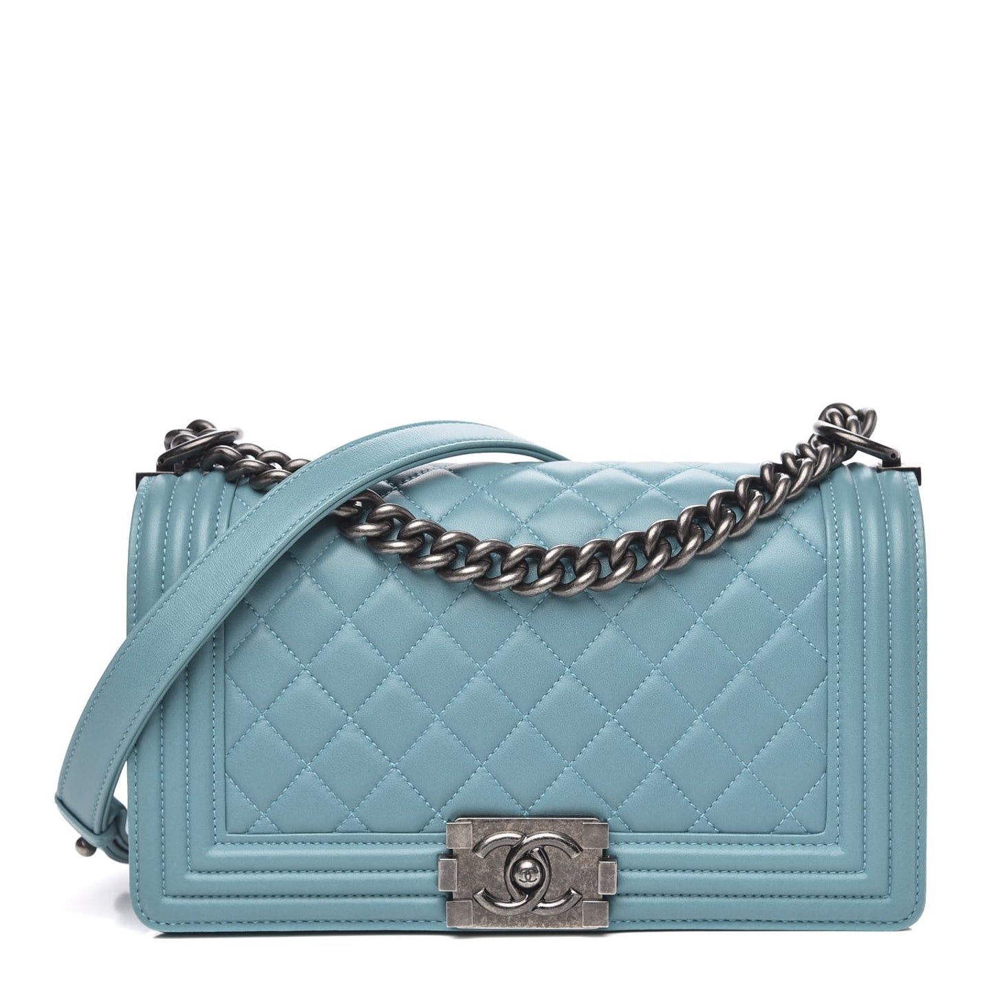 Lambskin Quilted Medium Boy Flap Turquoise