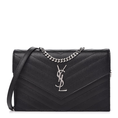 Saint Laurent Grain De Poudre Matelasse Chevron Monogram Envelope Chain Wallet Black 1 of 11