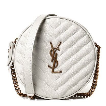 Saint Laurent Grain De Poudre Matelasse Chevron Quilted Round Vinyle Camera Bag Crema Soft 1 of 9