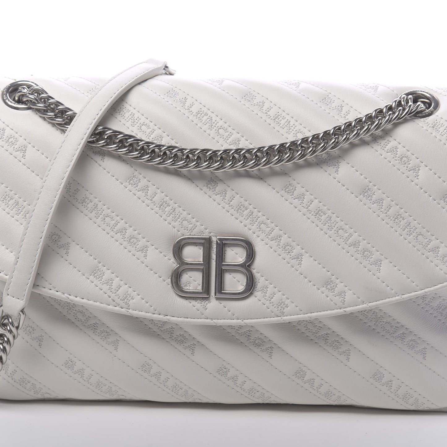 Calfskin Logo Matelasse M BB Chain Shoulder Bag Blanc Neige