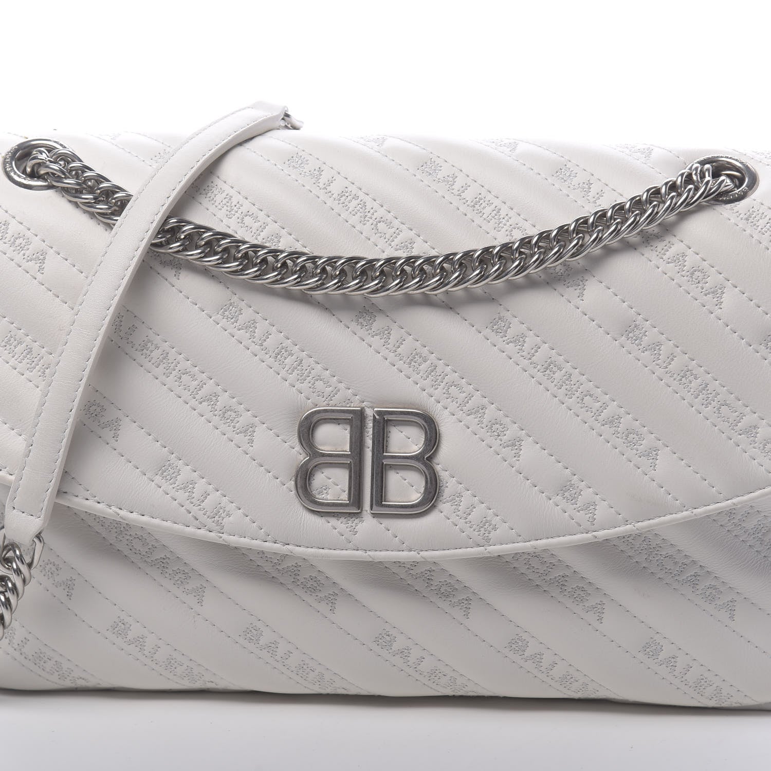 Balenciaga Calfskin Logo Matelasse M BB Chain Shoulder Bag Blanc Neige 11 of 11