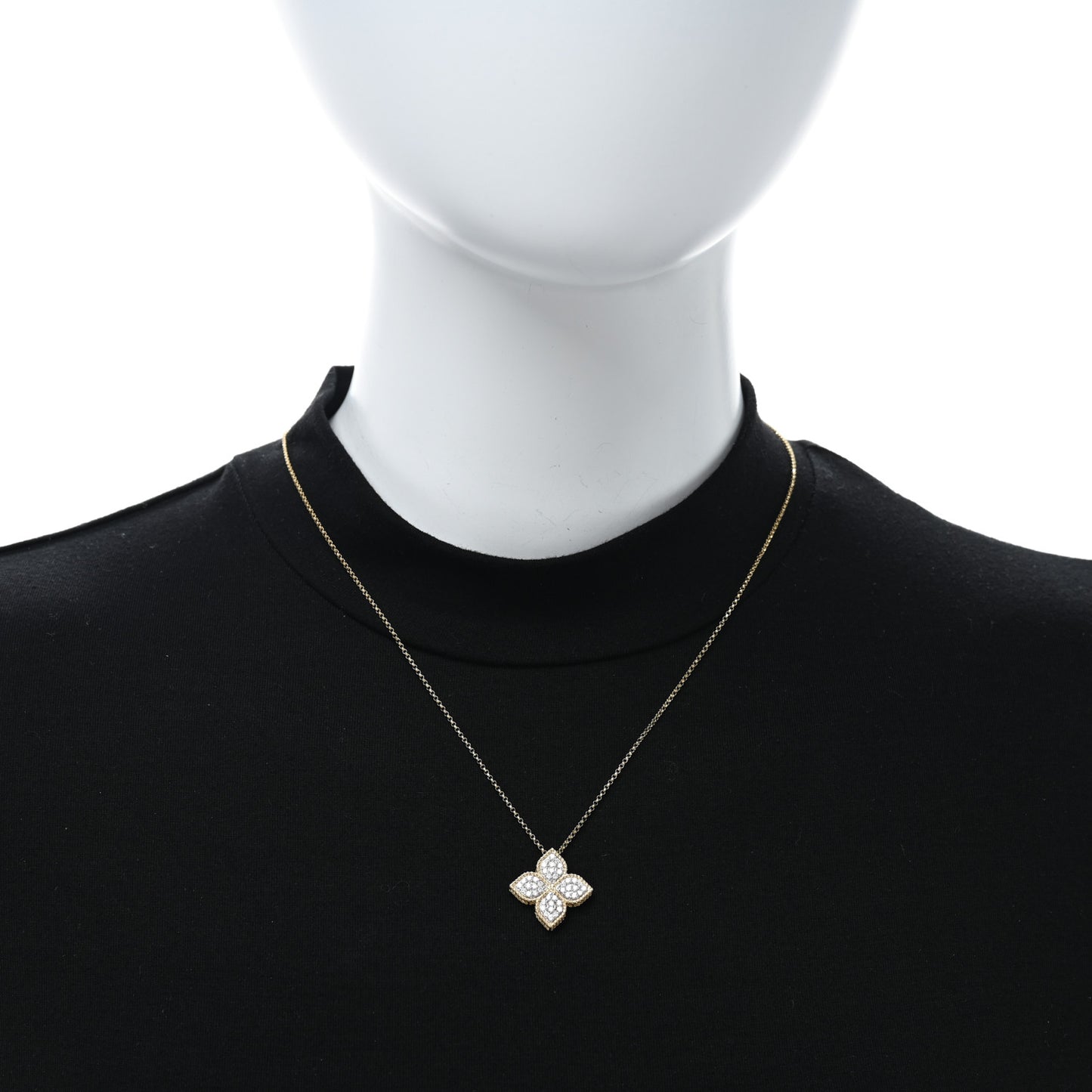 18K Yellow White Gold Diamond Large Princess Flower Pendant Necklace