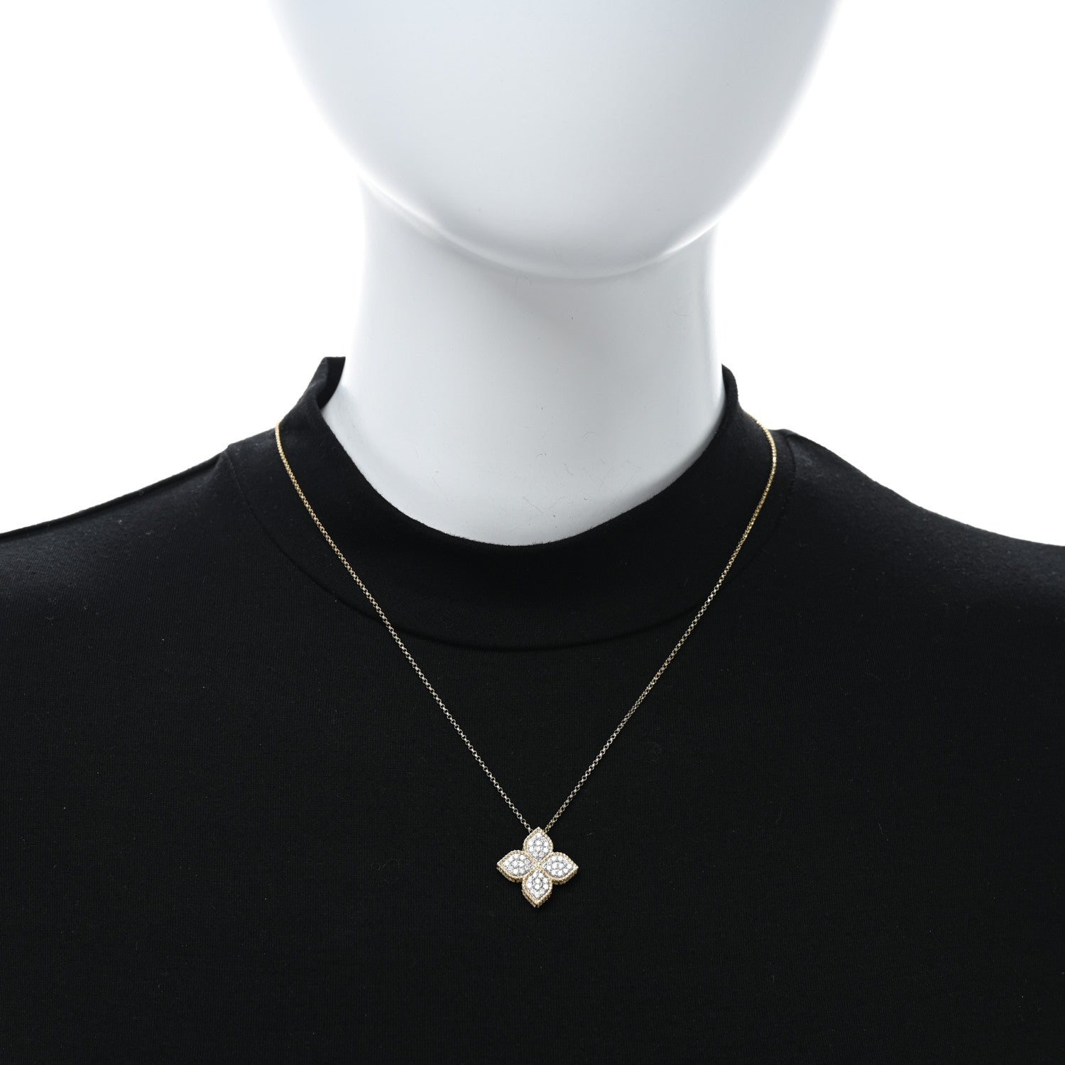 Roberto Coin 18K Yellow White Gold Diamond Large Princess Flower Pendant Necklace 3 of 4