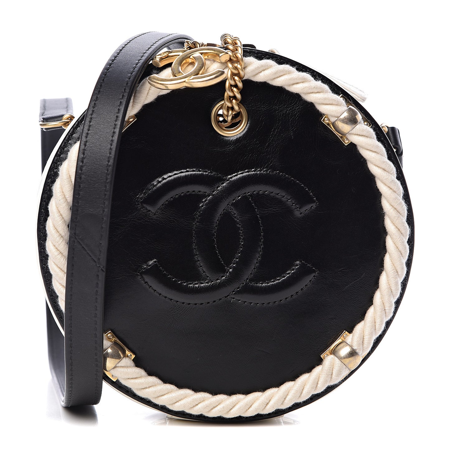 Crumpled Calfskin Cotton Small En Vogue Round Bag Black