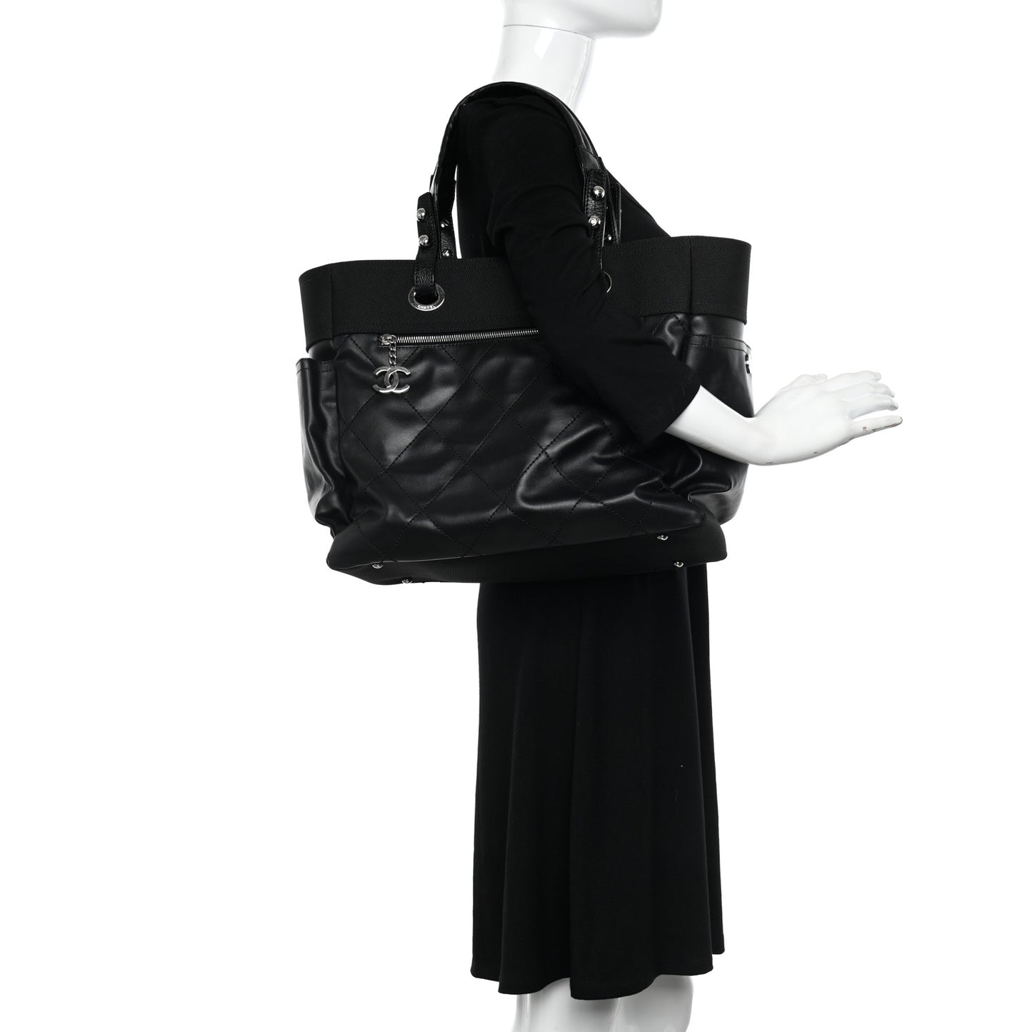 Coated Canvas Quilted Large Paris Biarritz Tote Black