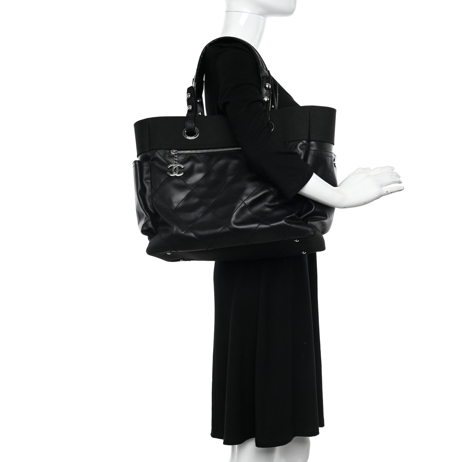 Chanel Coated Canvas Quilted Large Paris Biarritz Tote Black 2 of 10