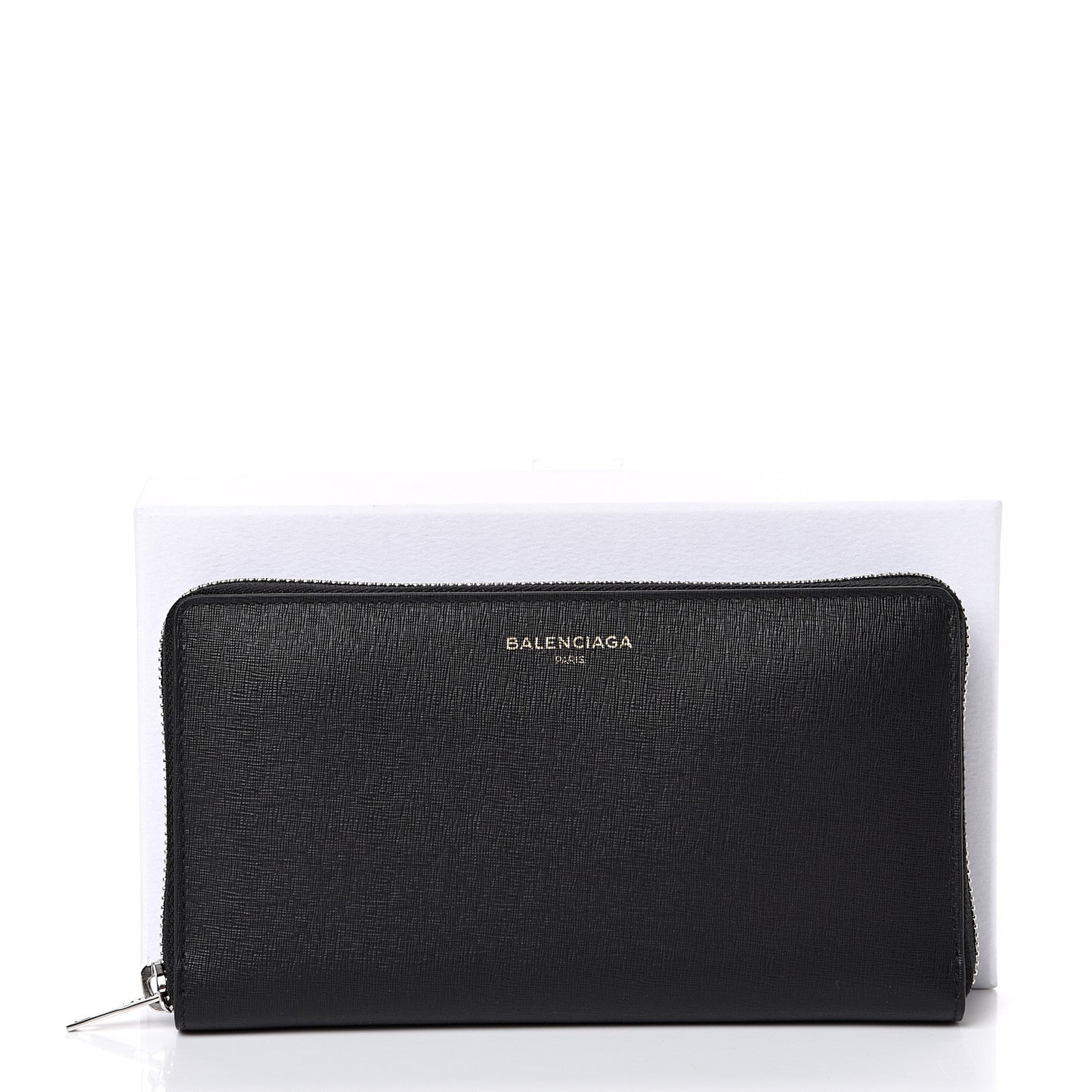 Striped Calfskin Essential Continental Zip Around Wallet Black