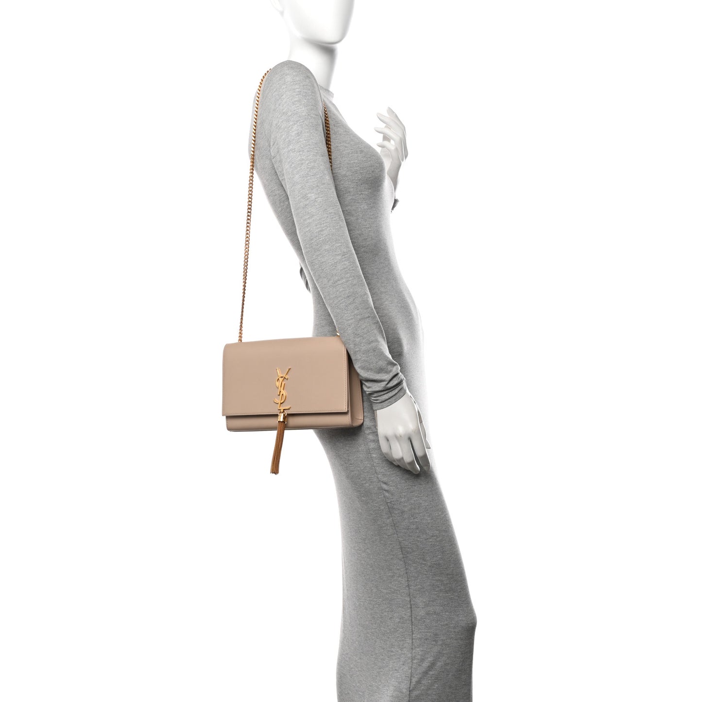 Smooth Calfskin Medium Classic Monogram Kate Tassel Satchel Nude Powder