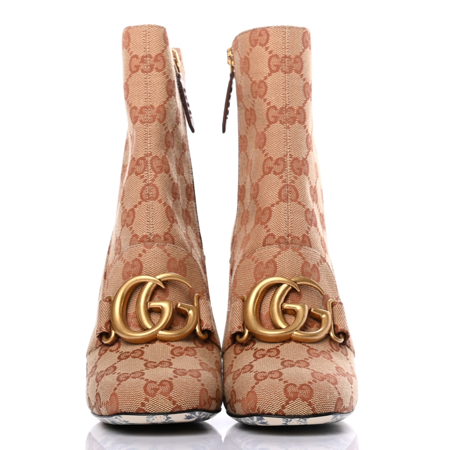 Gucci Monogram Malaga Kid GG Victoire 95mm Ankle Boots 37 Beige Ruggine Rust 2 of 9