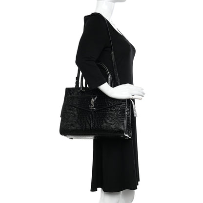 Saint Laurent Croc Calfskin Embossed Medium Uptown Tote Black 2 of 10
