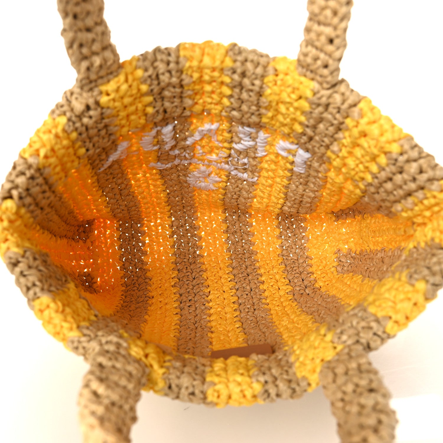 Prada Yarn Raffia Effect Crochet Striped Small Logo Tote Naturale Giallo 5 of 9
