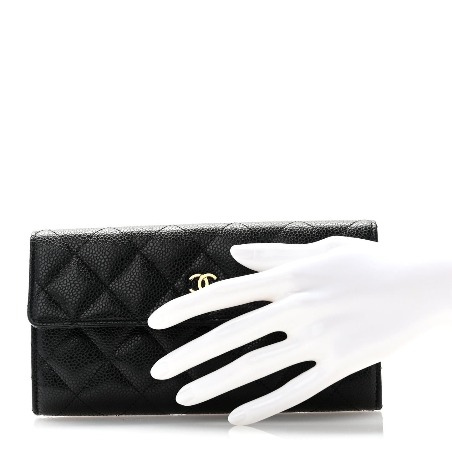 Caviar Quilted Large Gusset Flap Wallet Black