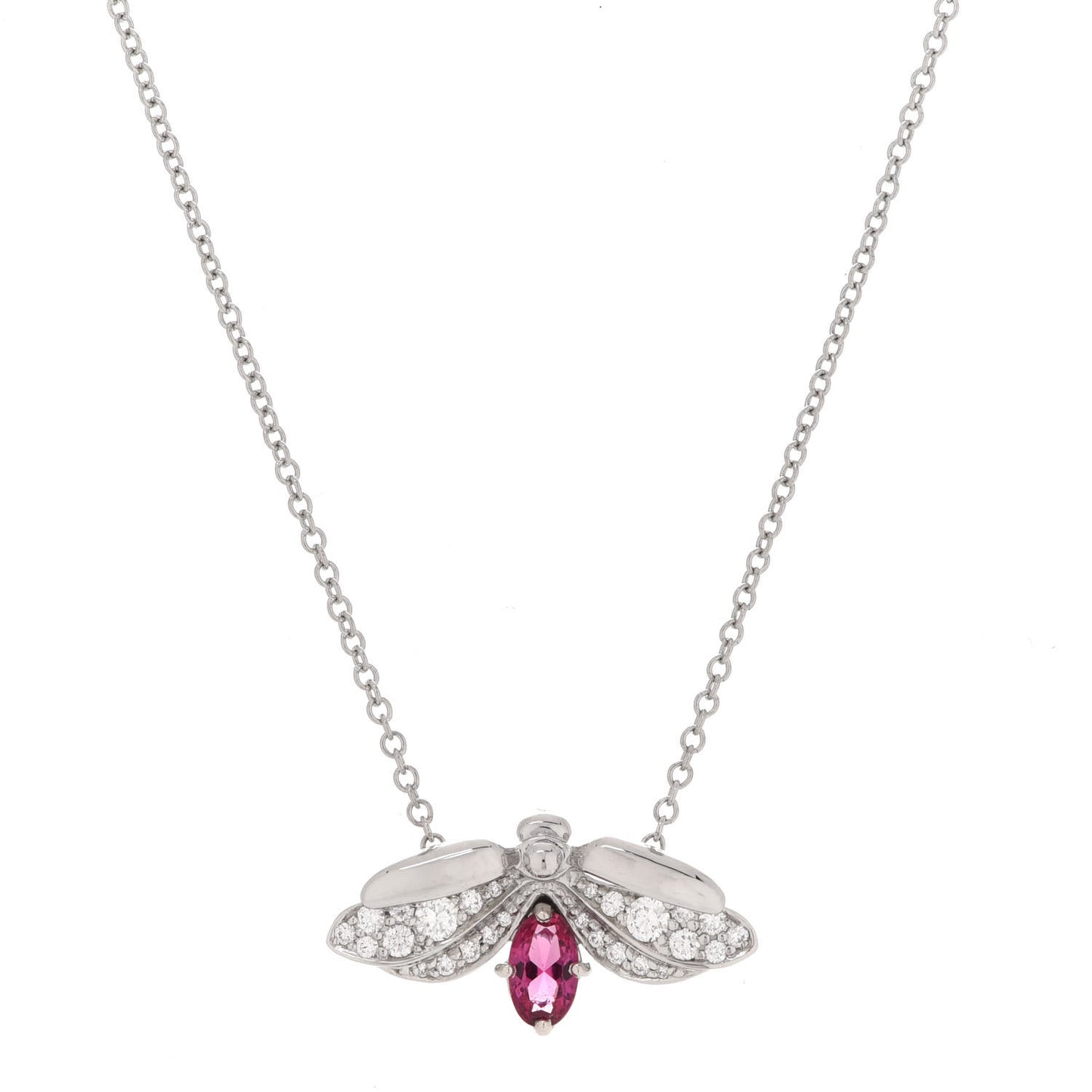 Platinum Diamond Pink Tourmaline Paper Flowers Firefly Pendant Necklace