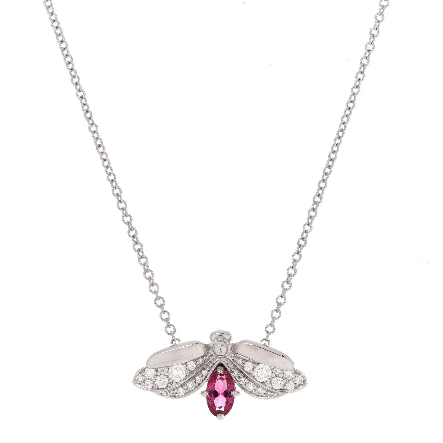 Tiffany Platinum Diamond Pink Tourmaline Paper Flowers Firefly Pendant Necklace 4 of 7