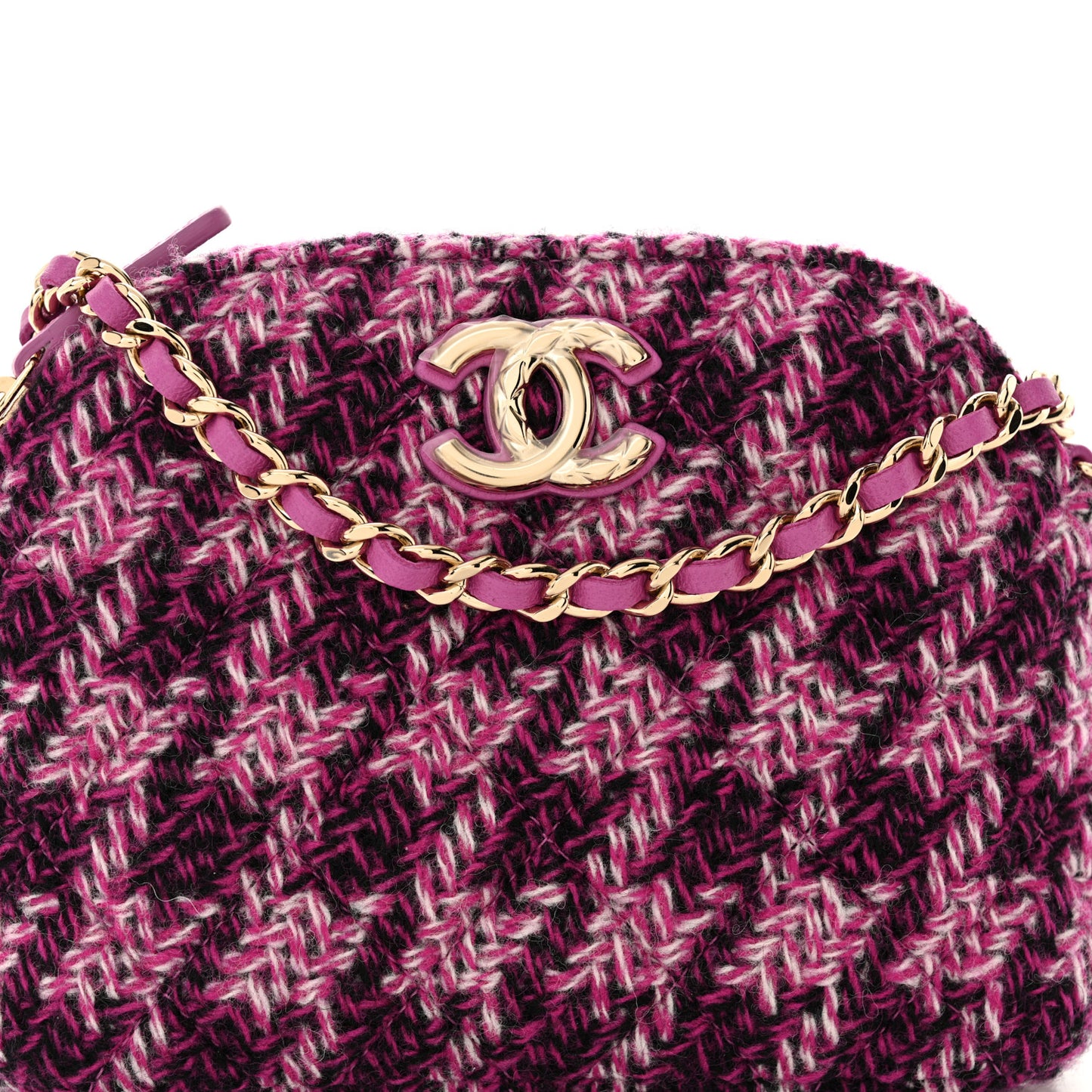 Tweed Quilted Mini Clutch With Chain Purple