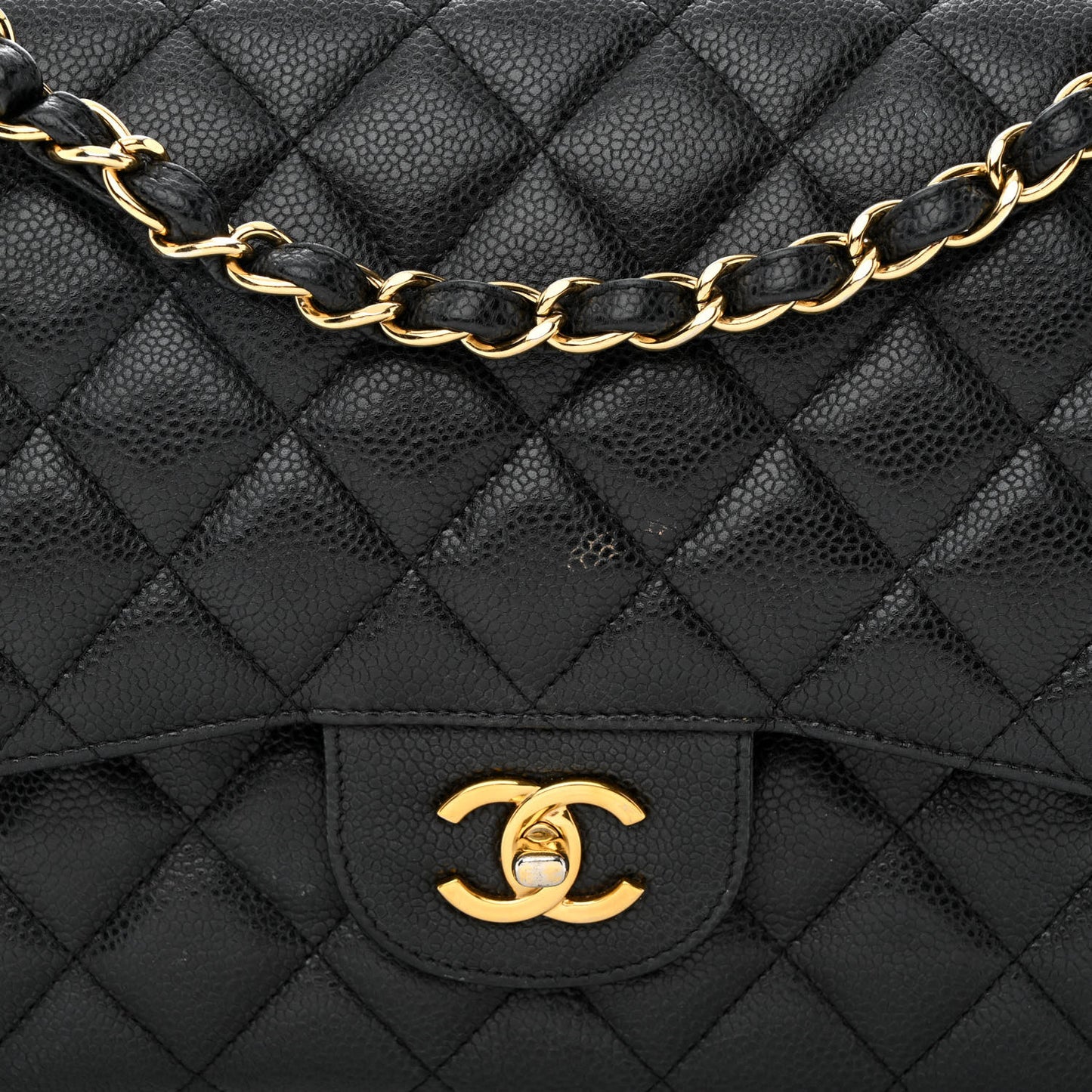 Caviar Quilted Jumbo Double Flap Black