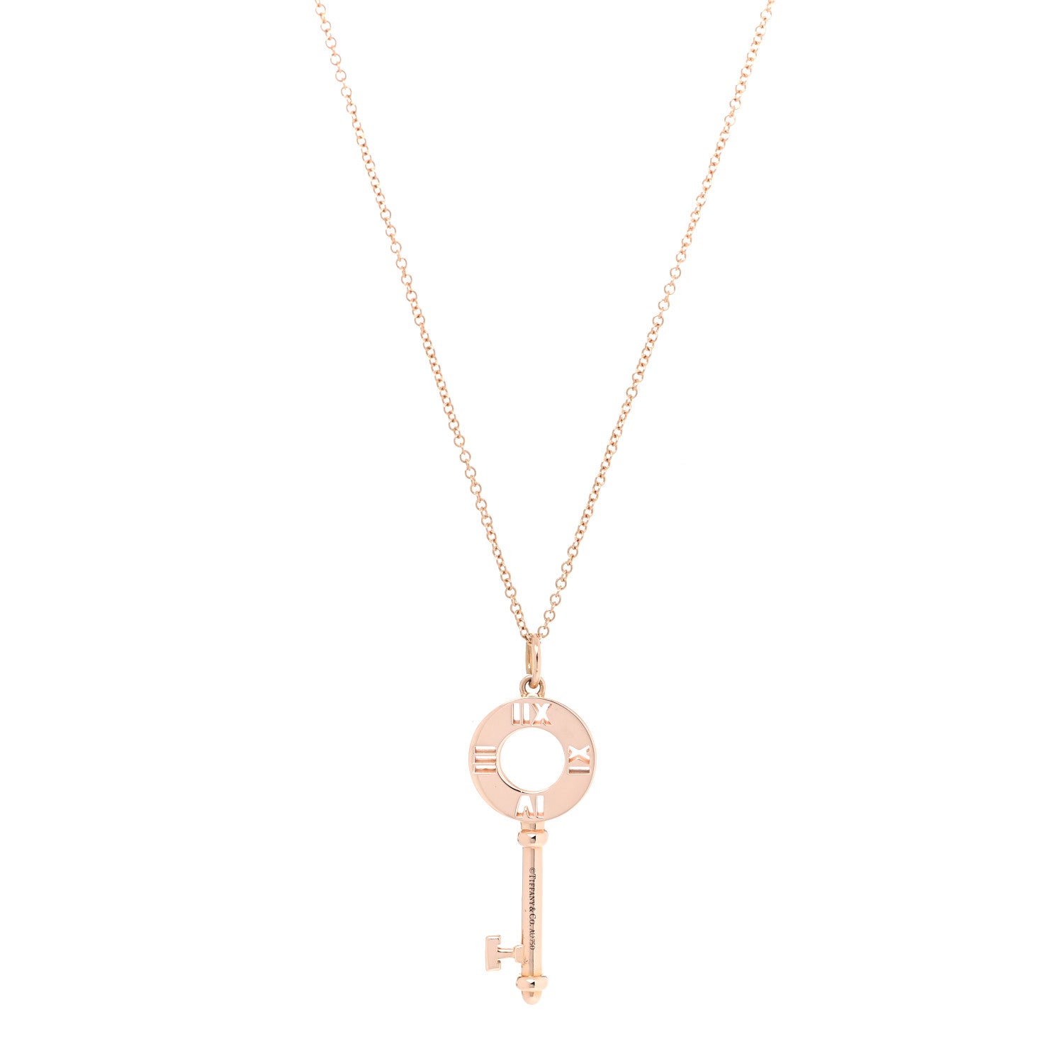 Tiffany 18K Yellow Gold Diamond Atlas Pierced Key Pendant Necklace 3 of 6